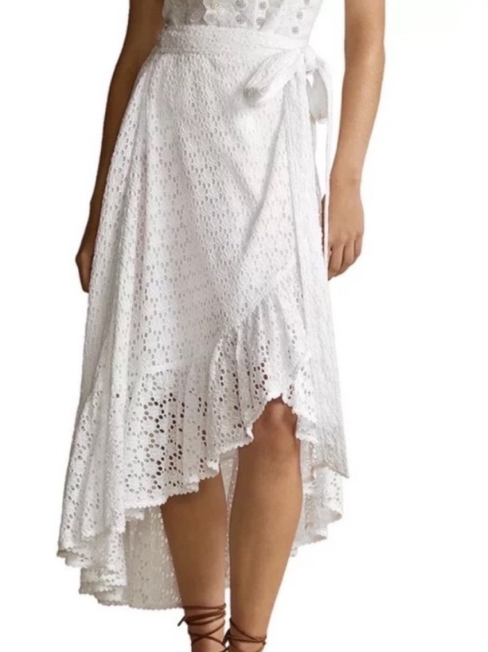 Polo Ralph Lauren 0 skirt White eyelet ruffle wrap skirt lined 100% cotton NWT